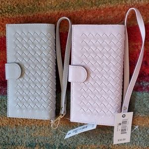 Lot of 2 Ophelia Roe Woven Clutch Wallets Wristlets Vegan Leather Gray Mauve NWT
